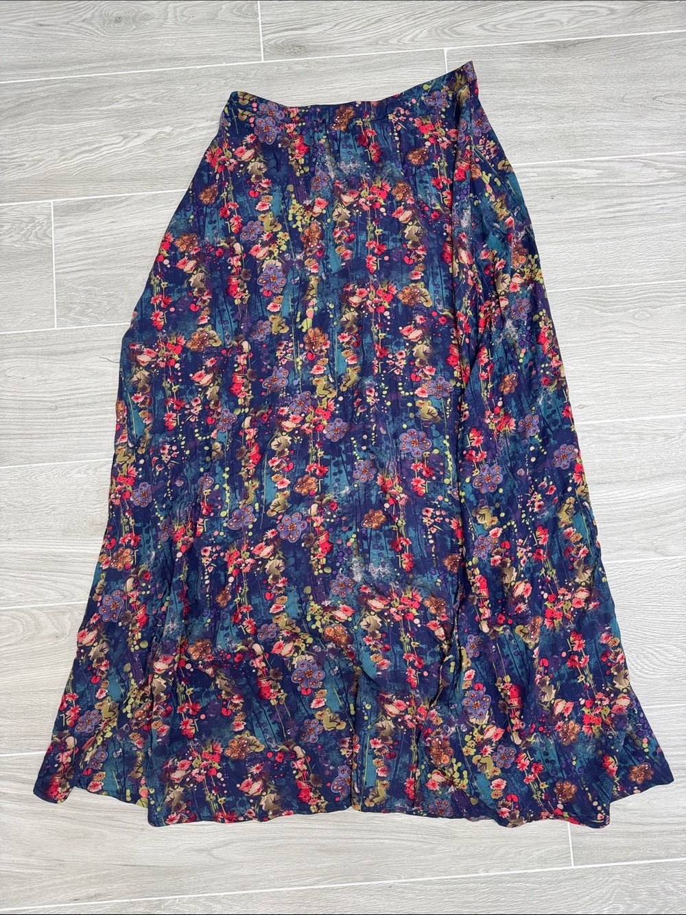 NATURAL LIFE Navy Floral Maxi Skirt with Pink & Green Accents